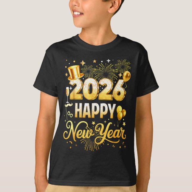 Camiseta Happy New Year 2026 New Year Party Ballon Family M (Frente)