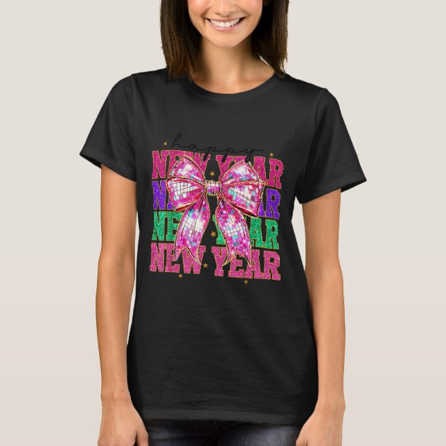 Camiseta Happy New Year 2026 Nk Coquette Bow Disco Ball Cou (Frente)