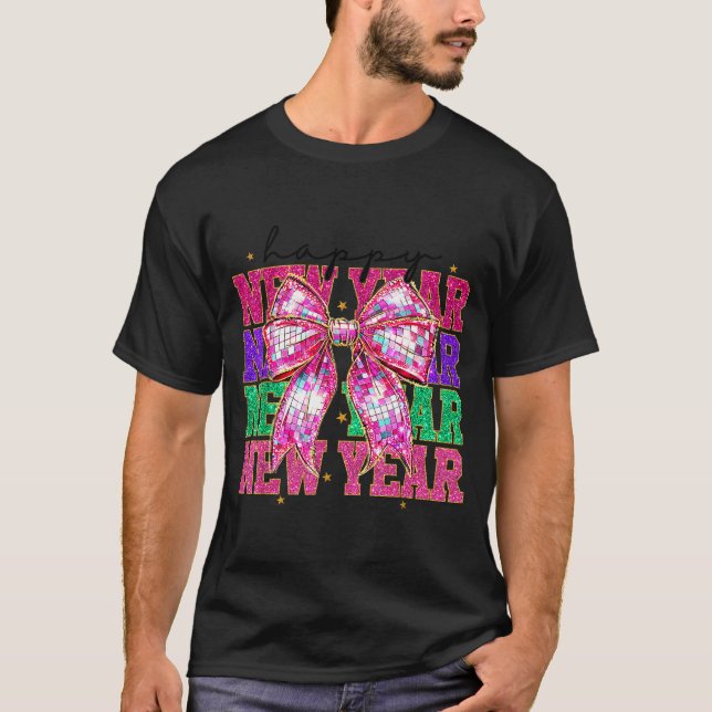 Camiseta Happy New Year 2026 Nk Coquette Bow Disco Ball Cou (Frente)