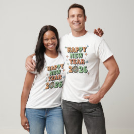 Camiseta Happy New Year 2026 Retro 70s Pastel Adult Unisex