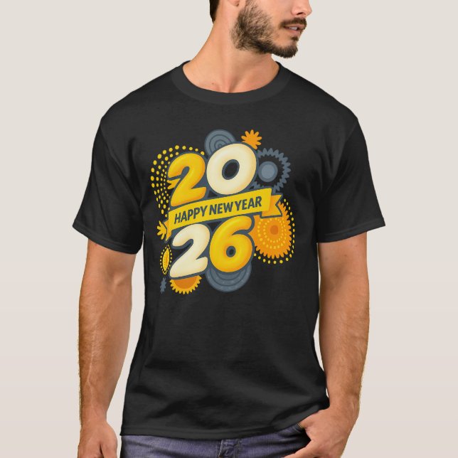 Camiseta  Happy New Year 2026 Retro Gear Burst Tee (Frente)
