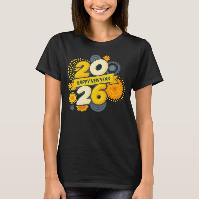 Camiseta  Happy New Year 2026 Retro Gear Burst Tee (Frente)