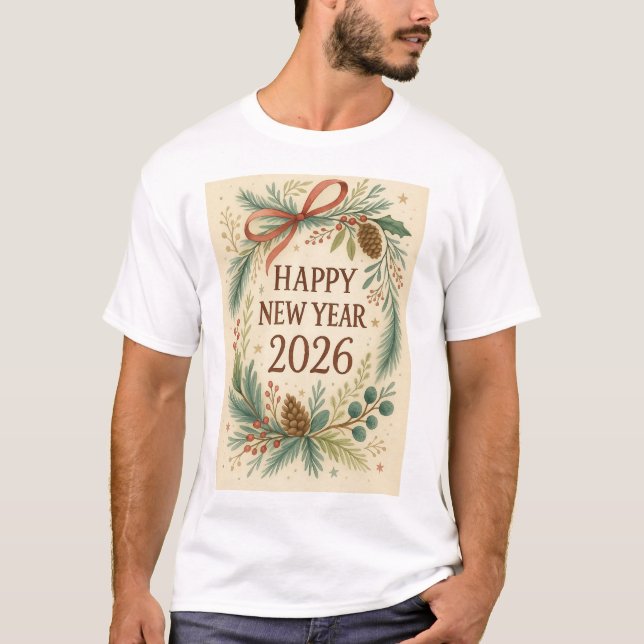 Camiseta happy new year 2026 rustic family t-shirt (Frente)
