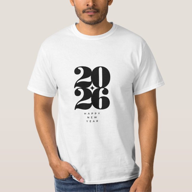 Camiseta Happy New Year 2026 Typography Logo Design T-Shirt (Frente)