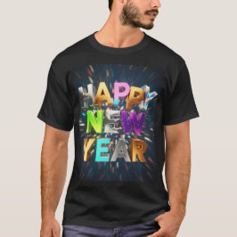 Camiseta Happy New Year 3D Metallic Text – Festive Celebrat