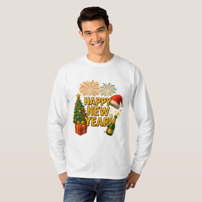 Camiseta Happy New Year Celebration Sticker  (Frente Completa)