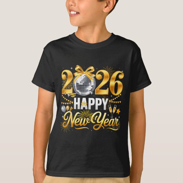 Camiseta Happy New Year Hello 2026 Party Disco Ball Coquett (Frente)