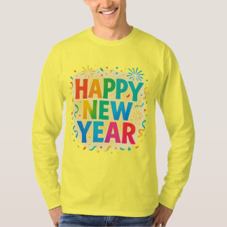 Camiseta Happy New Year — Multicolour Confetti Celebration