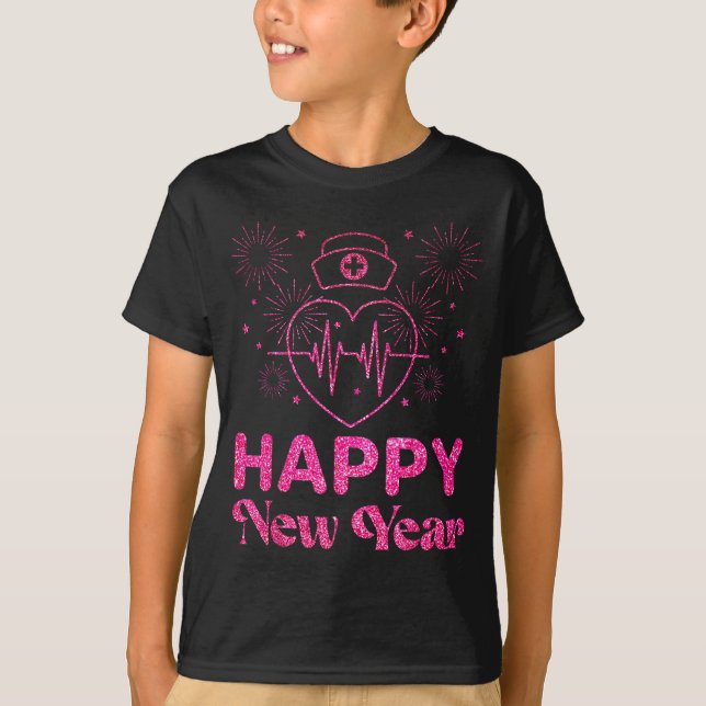 Camiseta Happy New Year Nurse Crew Heartbeat New Years Eve  (Frente)