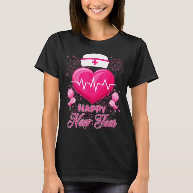 Camiseta Happy New Year Nurses Heartbeat New Years Eve Part (Frente)