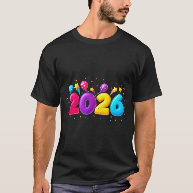 Camiseta Happy New Year Party 2026 Ballon Family Matching M (Frente)
