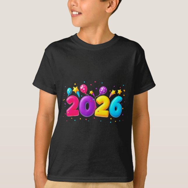 Camiseta Happy New Year Party 2026 Ballon Family Matching M (Frente)