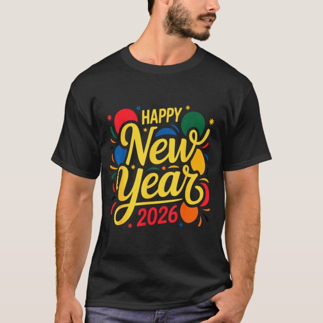 Camiseta Happy New Year Party 2026 Ballon Family Matching M (Frente)