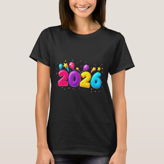 Camiseta Happy New Year Party 2026 Ballon Family Matching M (Frente)