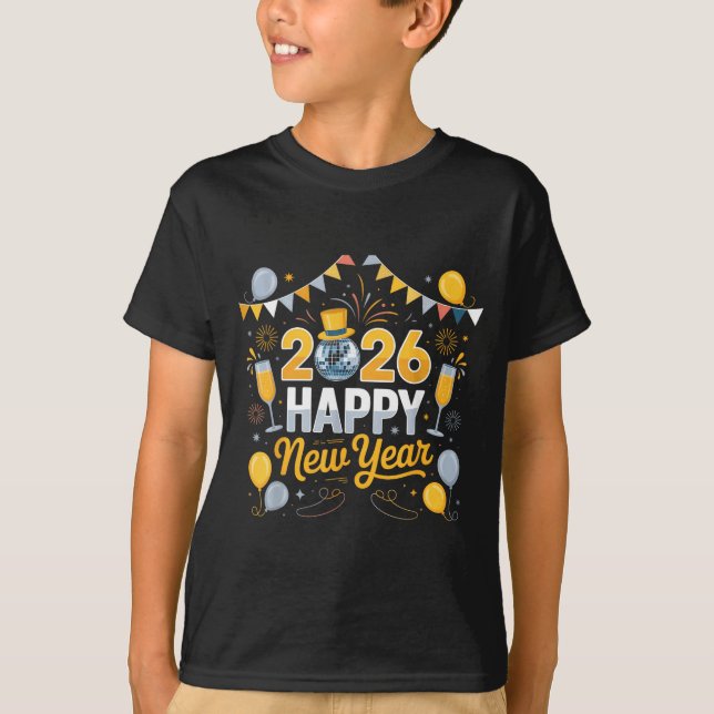 Camiseta Happy New Year Party 2026 Balloon Family Matching  (Frente)
