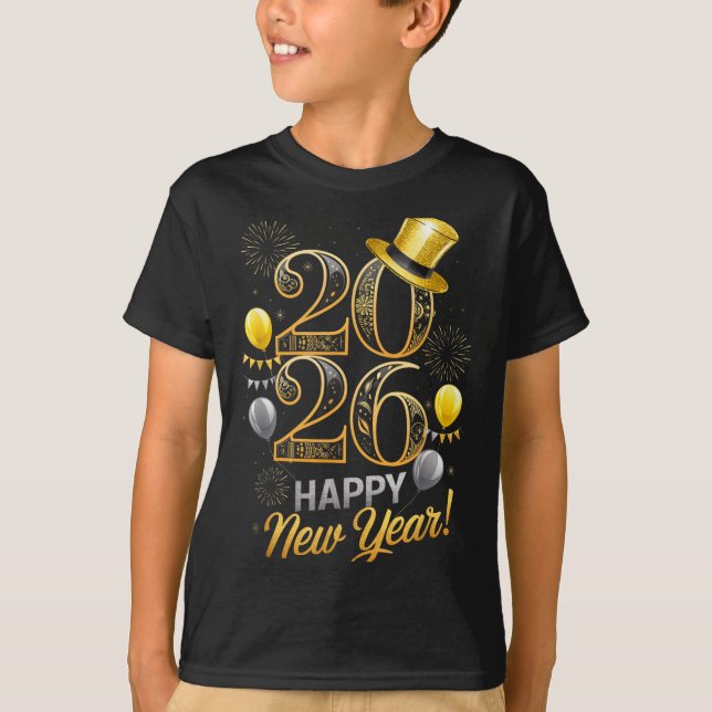 Camiseta Happy New Year Party 2026 Family Matching Balloon  (Frente)