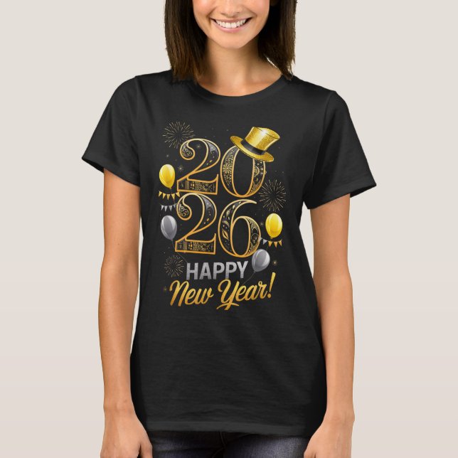 Camiseta Happy New Year Party 2026 Family Matching Balloon  (Frente)