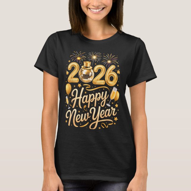 Camiseta Happy New Year Party 2026 Funny Balloon Family Mat (Frente)
