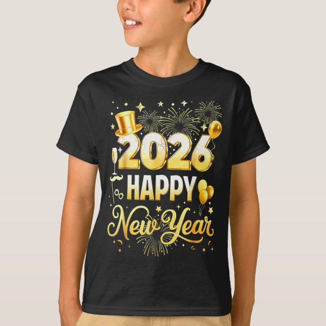 Camiseta Happy New Year Party 2026 Funny Balloon Family Mat (Frente)