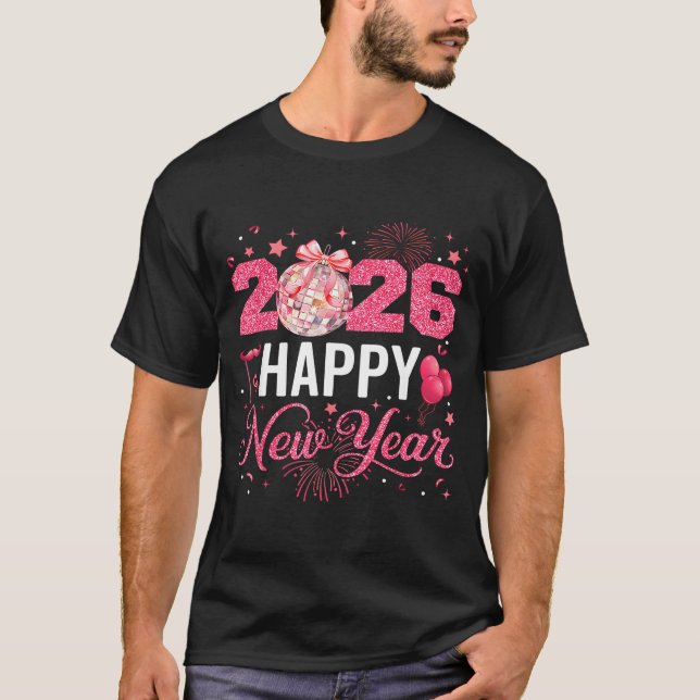 Camiseta Happy New Year Party 2026 Funny Disco Ball Family  (Frente)
