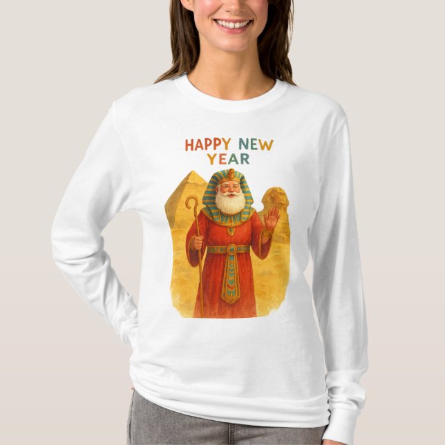 Camiseta Happy New Year Pharaoh Santa Funny Egyptian  (Frente)