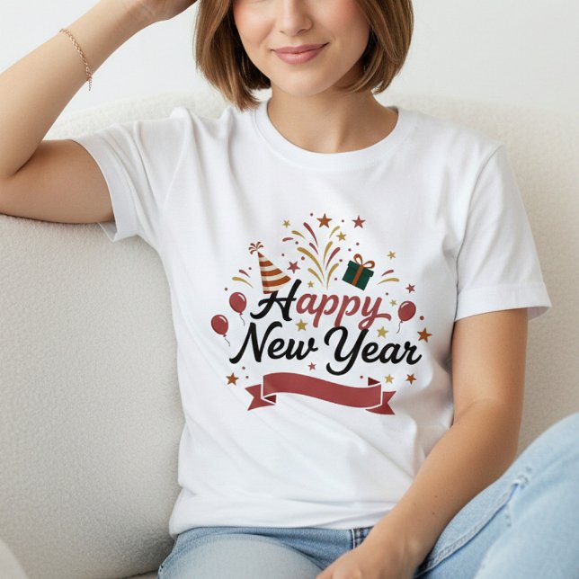 Camiseta Happy New Year T-Shirt – Elegant Modern Festive  (Criador carregado)
