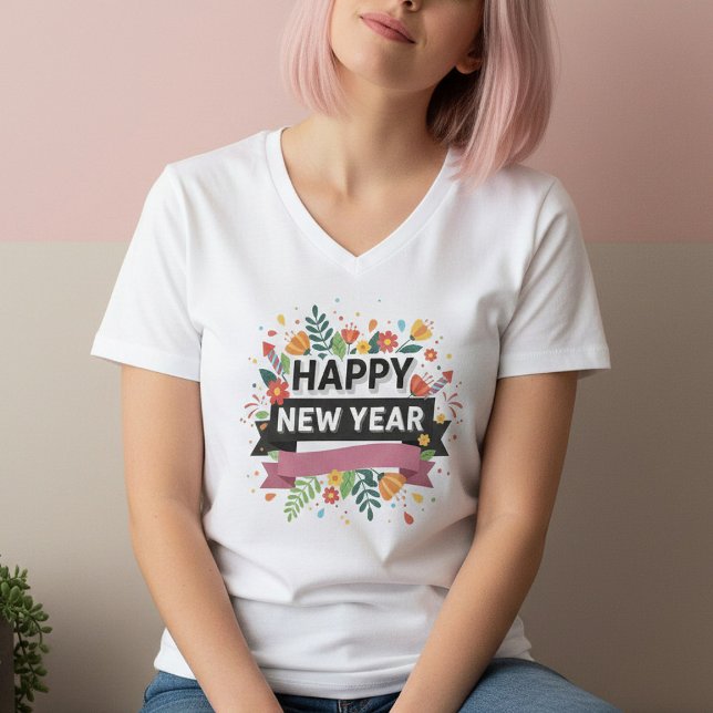 Camiseta Happy New Year T-Shirt – Elegant Modern Festive  (Criador carregado)