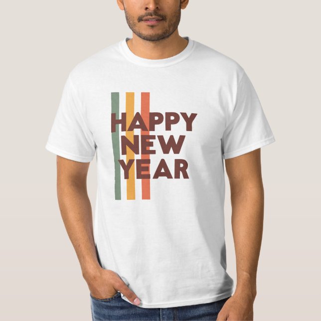 Camiseta Happy New Year T-Shirt – Festive Typography Design (Frente)