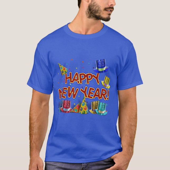 Camiseta Happy New Years Text w/Party Hats & Confetti (Frente)