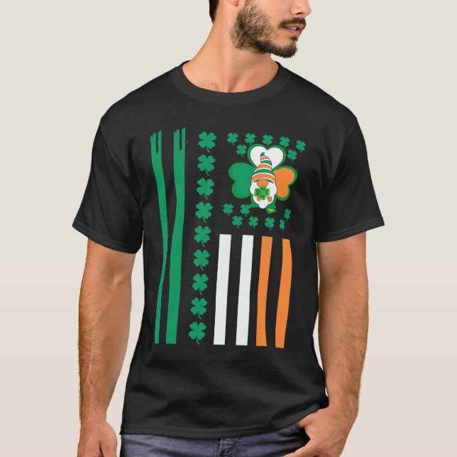Camiseta Happy Patricks Day Gnome Com Shamrock EUA Irlanda (Frente)