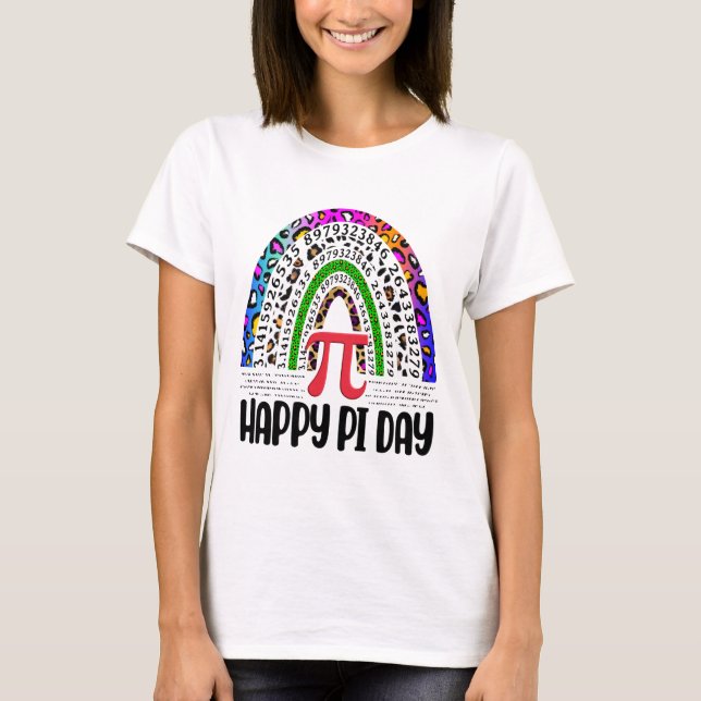 Camiseta Happy Pi Day Mathematic Leopard Rainbow (Frente)