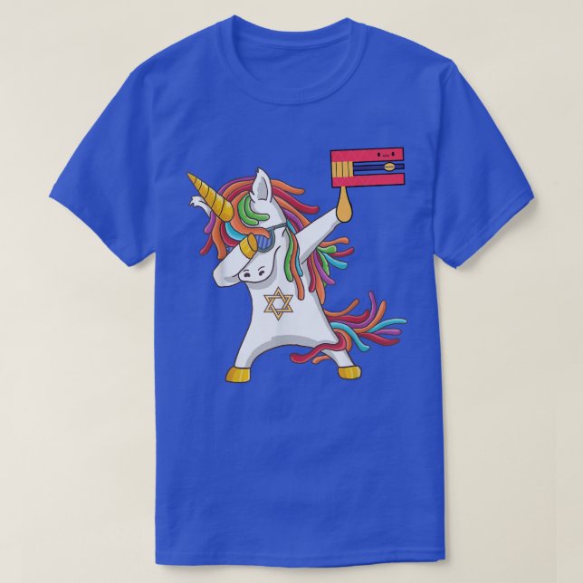 Camiseta Happy Purim Day Costume Dabbing Unicorn Jewnicorn  (Frente do Design)