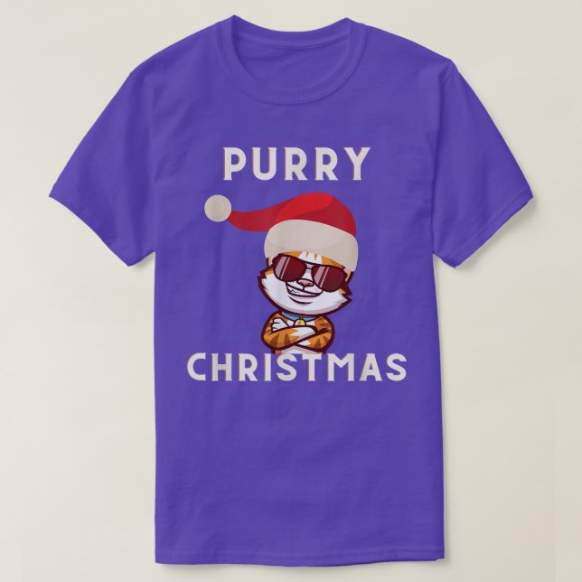Camiseta Happy Purry Cool Cat Merry Christmas Cat Lover Uni (Frente do Design)