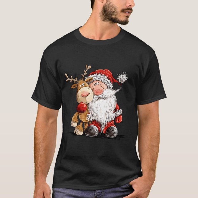Camiseta Happy Reindeer And Santa Christmas Illustration Pr (Frente)