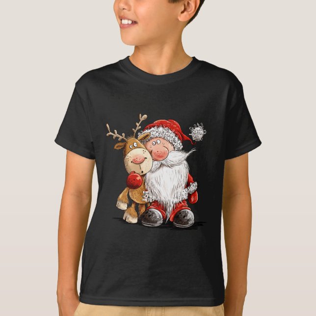 Camiseta Happy Reindeer And Santa Christmas Illustration Pr (Frente)