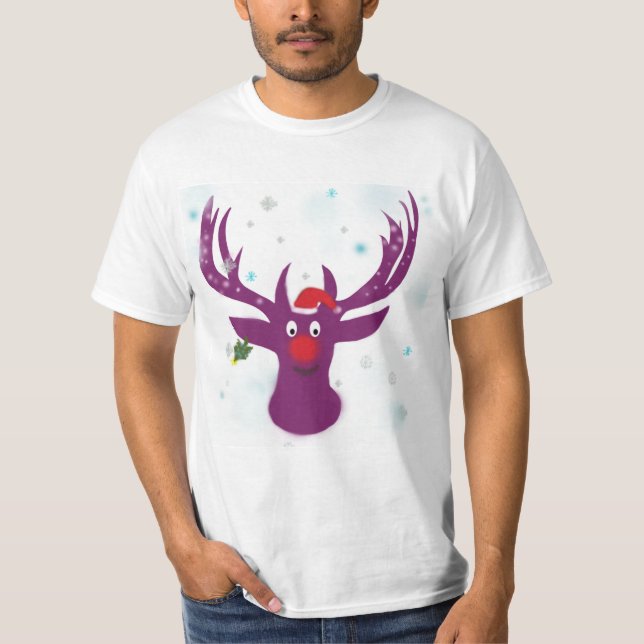 Camiseta Happy Reindeer Holidays Value T-Shirt, White (Frente)