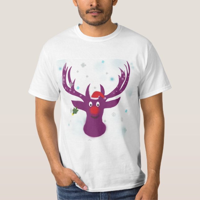 Camiseta Happy Reindeer Holidays Value T-Shirt, White (Frente)