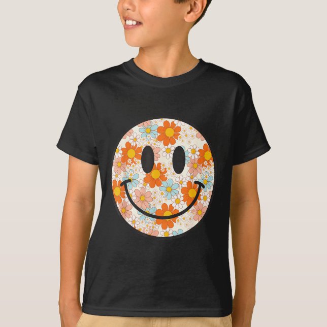 Camiseta Happy Retro Daisy Smile Face Preppy Aesthetic Men  (Frente)