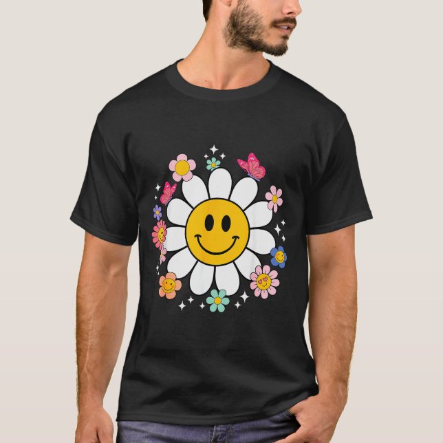 Camiseta Happy Retro Daisy Smile Face Preppy Aesthetic Men  (Frente)