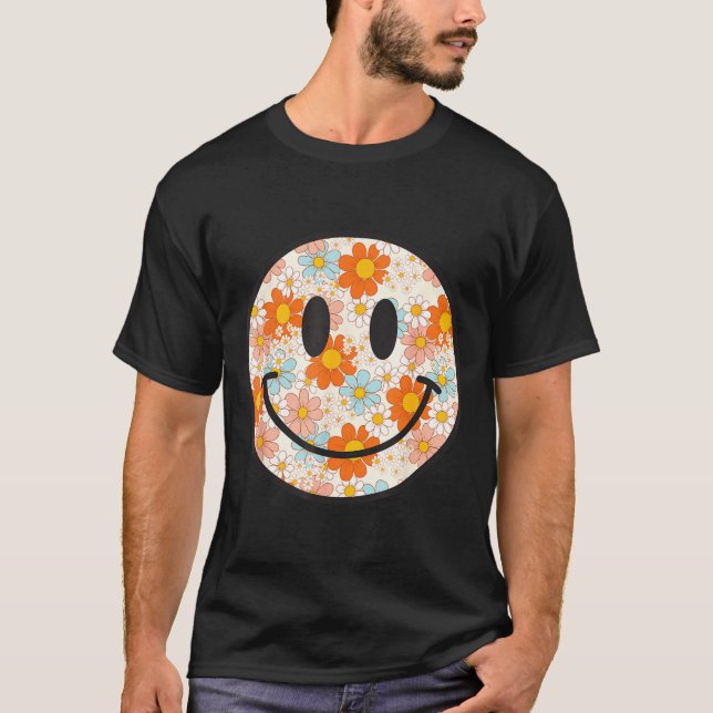 Camiseta Happy Retro Daisy Smile Face Preppy Aesthetic Men  (Frente)