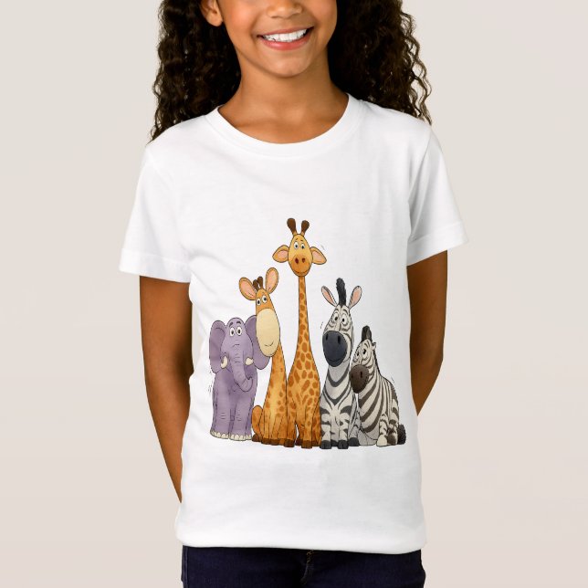 Camiseta Happy Safari Friends – Cartoon Animals Illustratio (Frente)