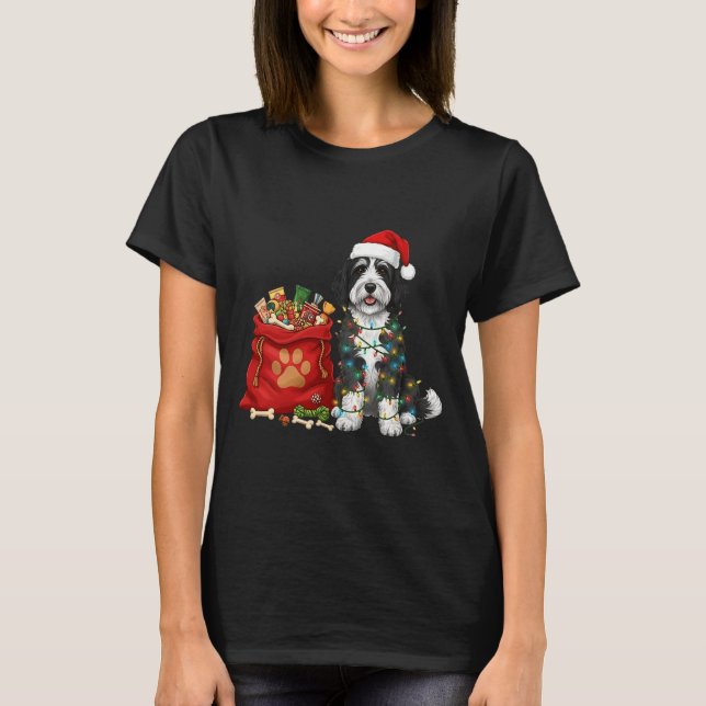Camiseta Happy Sheepadoodle Christmas Lights Dog Mom Sheepa (Frente)