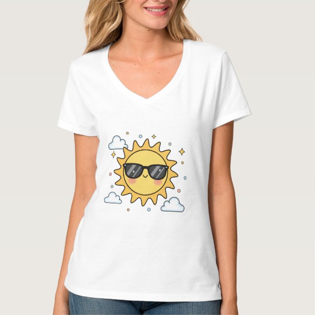 Camiseta Happy Smiling Sun Cartoon - Minimalist Kawaii Suns (Frente)