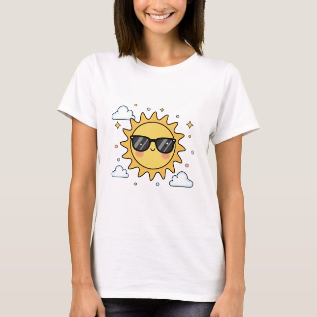 Camiseta Happy Smiling Sun Cartoon - Minimalist Kawaii Suns (Frente)