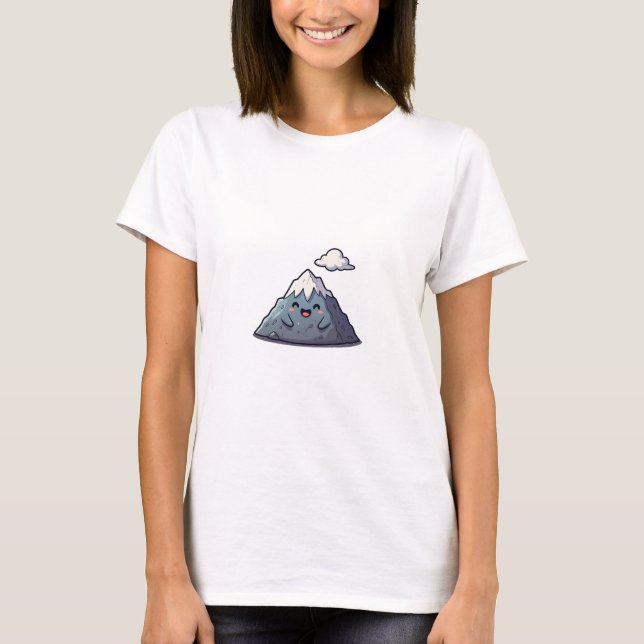 Camiseta Happy Snowy Mountain Character with Floating Cloud (Frente)