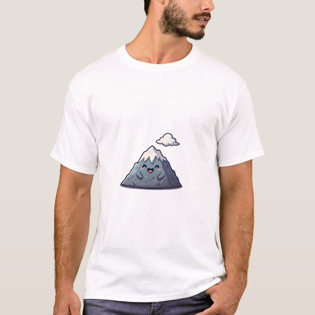 Camiseta Happy Snowy Mountain Character with Floating Cloud (Frente)