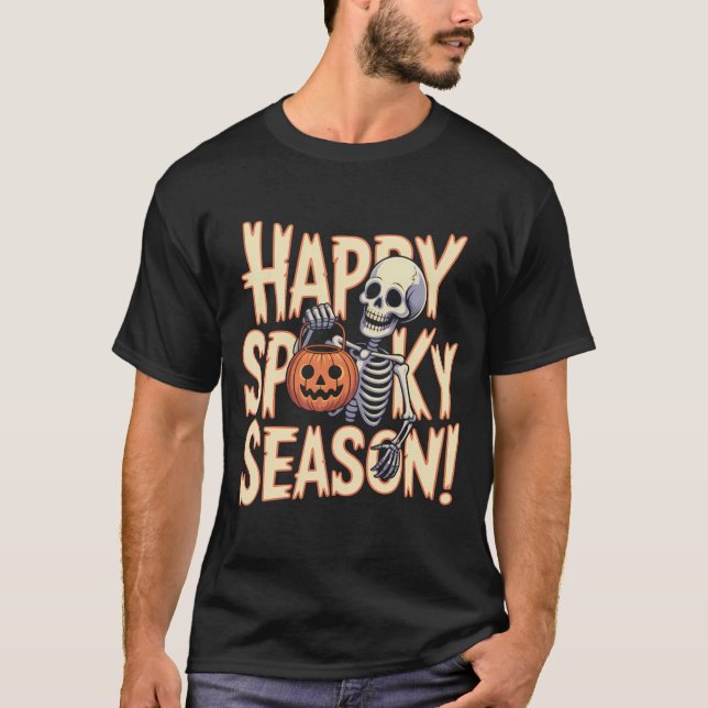 Camiseta Happy Spooky Season Skeleton Art (Frente)