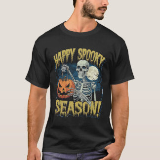 Camiseta Happy Spooky Season" Skeleton com Pumpkin Hallowe