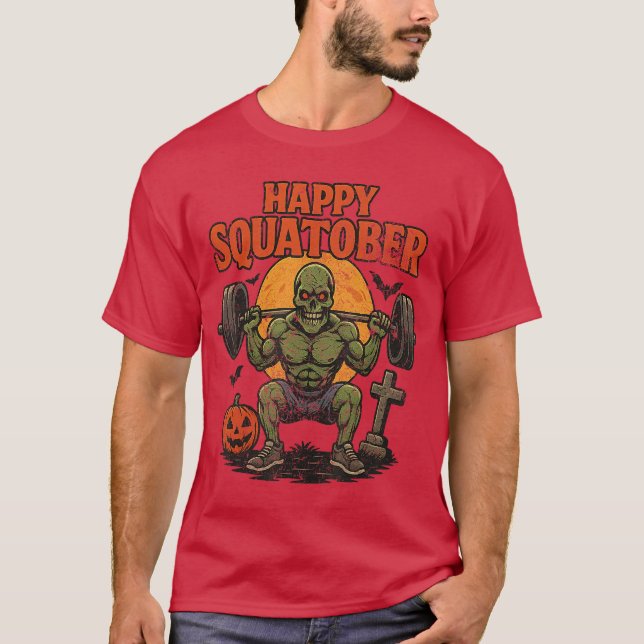 Camiseta Happy Squatober Leg Day Challenge Vintage Hallowee (Frente)