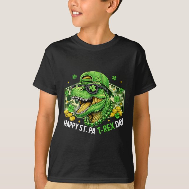 Camiseta Happy St Pat-rex Day Dinosaur Camo St Patricks Day (Frente)